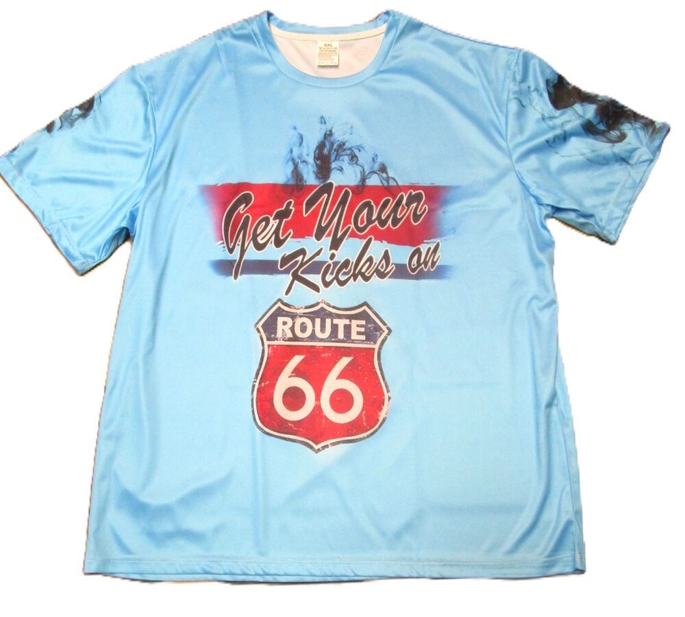 Route 66 Graphic Tee Unisex Adult Size 3XL Blue Silk-Feel Americana Road Trip